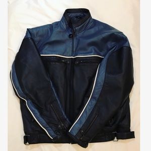Black & Blue Leather Motorcycle Jacket